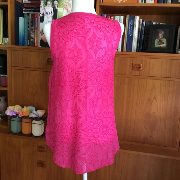 BRIGHT PINK HI-LO SILK BLOUSE - Picture 3 of 8